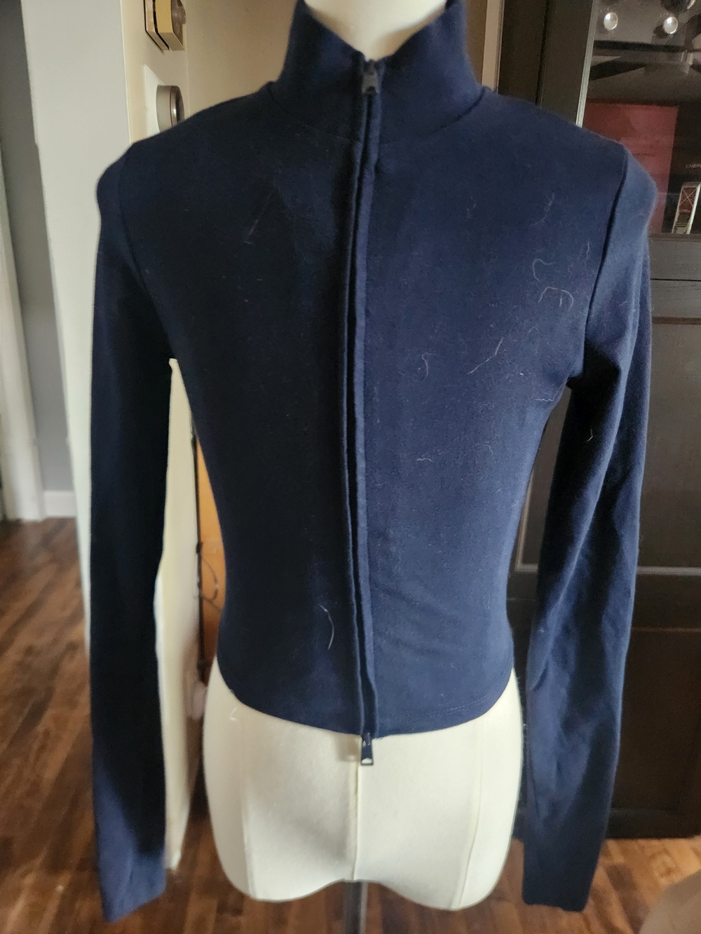Garage Navy Zip-Up Long Sleeve Top